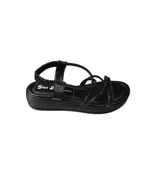 YAZKIŞ Kadın Siyah  Beyaz Cilt Çift Bantlı Üzeri Çapraz Taşlı 4cm Arkası Lastikli Kalın Taban Sandal thumbnail 9