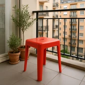 Saban Tabure Sağlam Plastik Kırılmaya Dayanıklı Bahçe, Balkon ,Banyo Kırmızı - 2