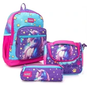 Wia Kız Çocuk Unicorn Desenli 3'lü Okul Çanta Seti - İlkokul Çanta Takımı thumbnail 1