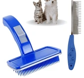 Tüy Açıcı Kedi Köpek Metal Dişli Evcil Hayvan Bakım Fırçası+ Kendini Temizleyen Bakım Tarağı - 1