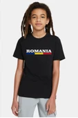 Romania Flag Lettern Siyah Çocuk Tshirt - 1