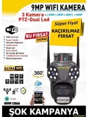 Üç Kameralı Speed Wifi Kamera (Alarm Siren- Uzaktan izleme-Kayıt Etme-Gece Görüş-Hareket Algılama) - 1