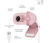 Logitech BRIO 100 Full HD 1080p Gizlilik Kapaklı Mikrofonlu Web Kamerası - Pembe - 6