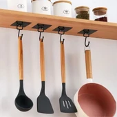 BUFFER® 10 Adet Duvara, Dolapa Yapışan Güçlü Yapışkanlı Siyah Duvar Askısı - 4