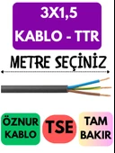 Öznur 3X1,5 TTR Kablo Metre Seçenekli (Siyah) - 1