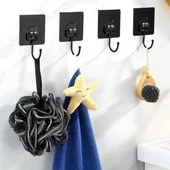 BUFFER® 10 Adet Duvara, Dolapa Yapışan Güçlü Yapışkanlı Siyah Duvar Askısı - 2