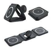 Ozmik 3'ü 1 arada MegaSafe Uyumlu Katlanabilir Manyetik Kablosuz Şarj Cihazı Pedi Hepsi Bir Arada thumbnail 2