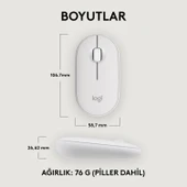 Logitech M350s Pebble 2 Bluetooth Kablosuz Sessiz Kompakt Mouse - Beyaz thumbnail 8