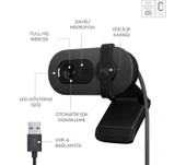 Logitech BRIO 100 Full HD 1080p Gizlilik Kapaklı Mikrofonlu Web Kamerası - Siyah thumbnail 6
