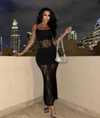 Kadın Dalgıç Kumaş Dantel Detaylı Maxi Boy Elbise thumbnail 1