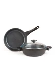 3 Parça Granit Tencere Tava Seti - Gri - 26 cm - 1