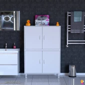 Modilayn İLKİM 90x138x32,5 cm Ekstra Düzen İçin Kullanışlı 4 Kapak 4 Bölmeli Banyo Mutfak Dolabı - 3