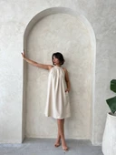 Kadın sıfır kol yazlık rahat kesim salaş elbise - 6