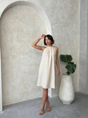 Kadın sıfır kol yazlık rahat kesim salaş elbise - 4