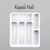 Beyaz Ayarlanabilir Çift Taraflı Çekmece Içi Uzayabilen Kaşıklık Çatal Bıçaklık  Düzenleyici Kepçelik - 3