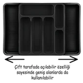 Siyah Ayarlanabilir Çift Taraflı Çekmece Içi Uzayabilen Kaşıklık Çatal Bıçaklık  Düzenleyici Kepçelik - 3
