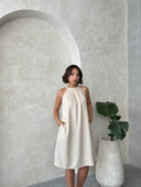 Kadın sıfır kol yazlık rahat kesim salaş elbise - 1