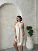 Kadın sıfır kol yazlık rahat kesim salaş elbise - 5