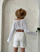 Kadın Kemerli Çok Şık Gabardin Şort - 5