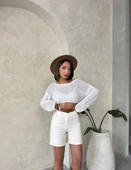 Kadın Kemerli Çok Şık Gabardin Şort - 3