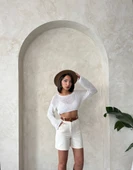 Kadın Kemerli Çok Şık Gabardin Şort - 1