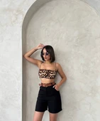 Kadın Kemerli Çok Şık Gabardin Şort - 4