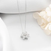 Vaoov 925 Ayar Gümüş Baget Taşlı Dönen Lotus Çiçeği Kolye thumbnail 3