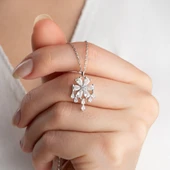 Vaoov 925 Ayar Gümüş Damla Taşlı Kiraz Çiçeği Kolye thumbnail 3