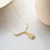 Vaoov 925 Ayar Gümüş Baget Taşlı Sallantılı Kolye thumbnail 4