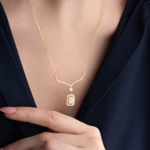 Vaoov 925 Ayar Gümüş Baget Taşlı Sallantılı Kolye thumbnail 1