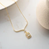 Vaoov 925 Ayar Gümüş Baget Taşlı Sallantılı Kolye thumbnail 2