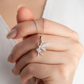 Vaoov 925 Ayar Gümüş Mineli Kanatlı Peri Kolye thumbnail 1