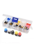 ROBİZ Kutulu 12x12mm 25 Adet Başlıklı Tact Buton Set 4 Pin 5 Renk Dokunmatik Anlık Basmalı Düğme thumbnail 1