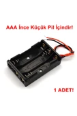 ROBİZ 3lü AAA Pil Kutusu Yuvası İnce Küçük Tip 3 Tane 1.5V Pil DC 4.5V Plastik Pil Tutucu 14cm Kablo - 1