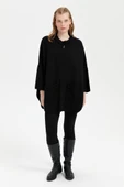 Desen Kadın Oversize Midi Panço - Fermuarlı, Örgü Detaylı - 3