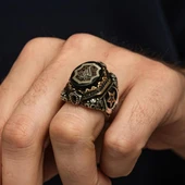 Elhamdülillah Yazılı  Ayyıldız Motifli 925 Gümüş Yüzük thumbnail 4