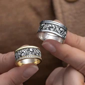 Oyma Desenli Taşlı Çift Gümüş Alyans Yüzük thumbnail 9