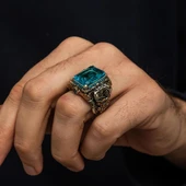 İslam Usta Koleksiyonu Mavi Taşlı 925 Gümüş Yüzük thumbnail 7