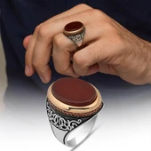 Akik Oval Taşlı 925 Erkek Gümüş Yüzük thumbnail 1