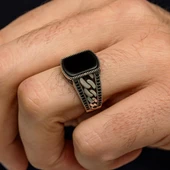 Akik Taşlı Kare Gurmet Model 925 Erkek Gümüş Yüzük thumbnail 3