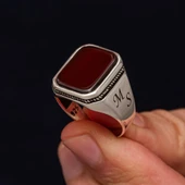 Akik Taşlı Harfli 925 Gümüş Yüzük - 6