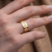 Kare Tasarım Çizgili Çift Gümüş Alyans Yüzük thumbnail 5