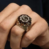 Hasbiyallah Yazılı Siyah Taşlı 925 Gümüş Yüzük thumbnail 4