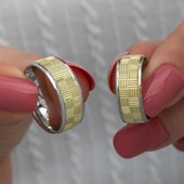 Kare Çizgili Çift 925 Gümüş Alyans Yüzük thumbnail 2