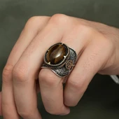 Kaplan Gözü Taşlı Süleyman Mührü 925 Gümüş Erkek Yüzük thumbnail 7
