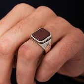 Akik Taşlı Harfli 925 Gümüş Yüzük - 3