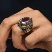 Mor Taşlı Harfli 925 Erkek Gümüş Yüzük thumbnail 3