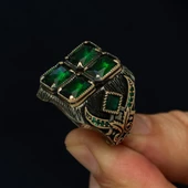 Yeşil 4 Taşlı 925 Gümüş Erkek Yüzük thumbnail 6