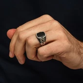 Siyah Oniks Taşlı Grek Motifli 925 Erkek Gümüş Yüzük thumbnail 5