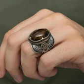 Kaplan Gözü Taşlı Süleyman Mührü 925 Gümüş Erkek Yüzük thumbnail 4